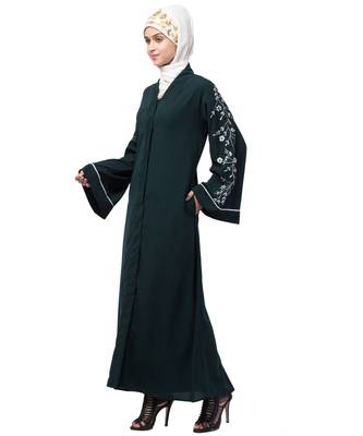 Nazneen Front Open Sleeve Resham Embroidery Abaya 3