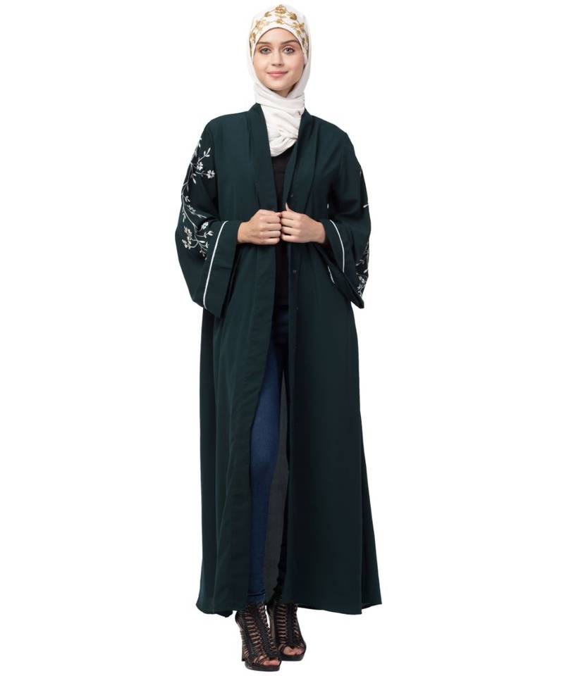 Nazneen Front Open Sleeve Resham Embroidery Abaya