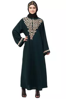 Nazneen Round Neck Front and sleeve drop Embroidery Abaya