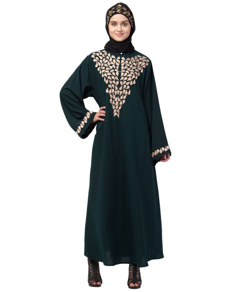 Nazneen Round Neck Front and sleeve drop Embroidery Abaya