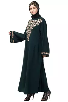 Nazneen Round Neck Front and sleeve drop Embroidery Abaya