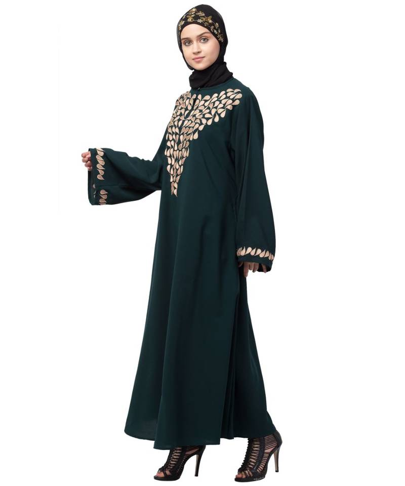 Nazneen Round Neck Front and sleeve drop Embroidery Abaya