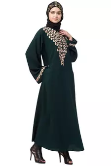 Nazneen Round Neck Front and sleeve drop Embroidery Abaya