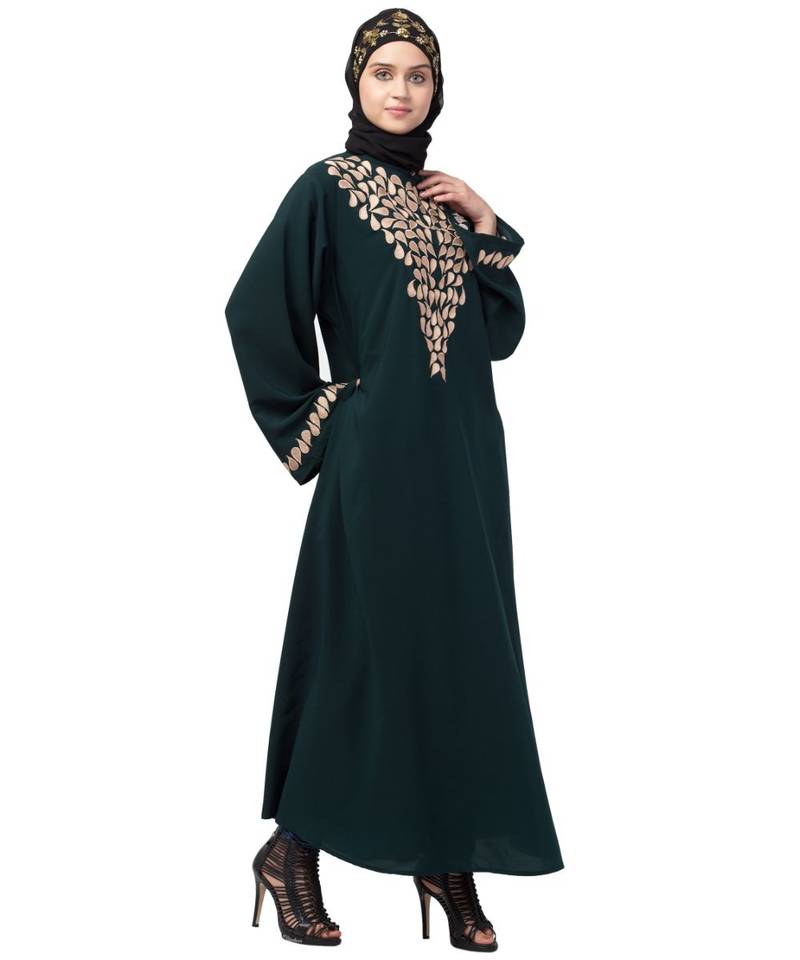 Nazneen Round Neck Front and sleeve drop Embroidery Abaya