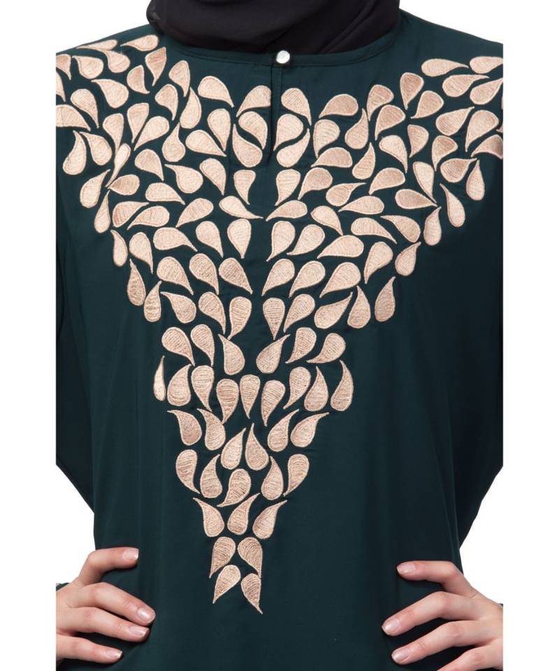 Nazneen Round Neck Front and sleeve drop Embroidery Abaya