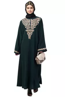 Nazneen Round Neck Front and sleeve drop Embroidery Abaya