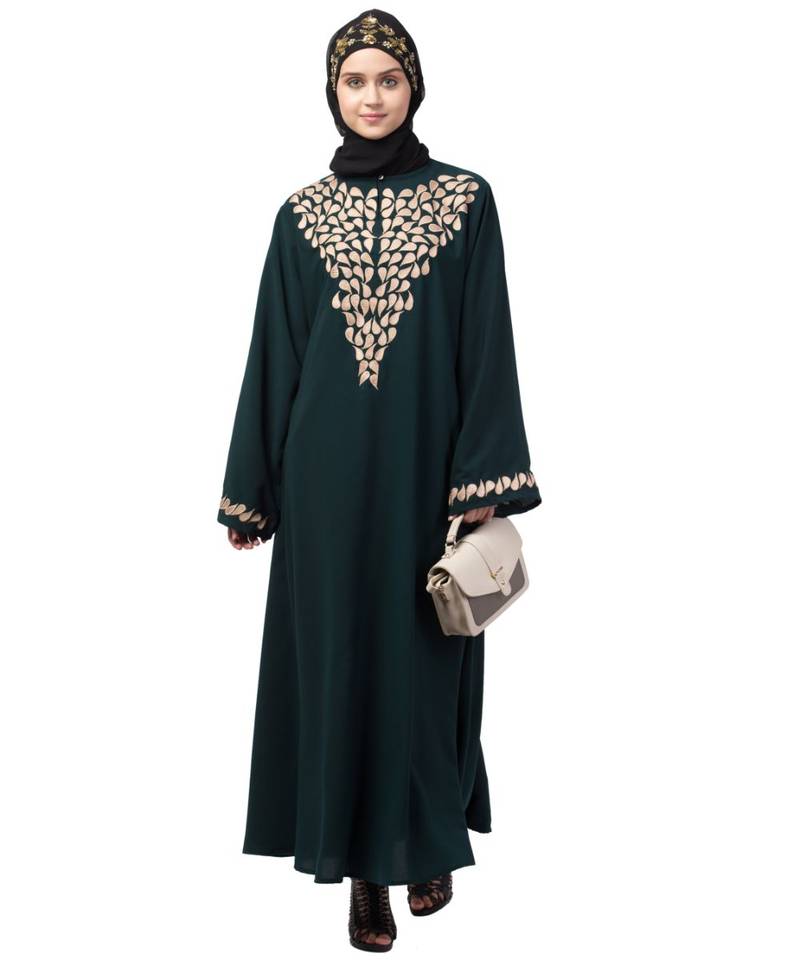Nazneen Round Neck Front and sleeve drop Embroidery Abaya