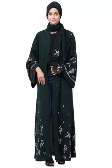 Nazneen Front Open Front Back sleeve with Hijab Embroidered Abaya cum Kaftan