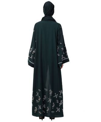 Nazneen Front Open Front Back sleeve with Hijab Embroidered Abaya cum Kaftan 3
