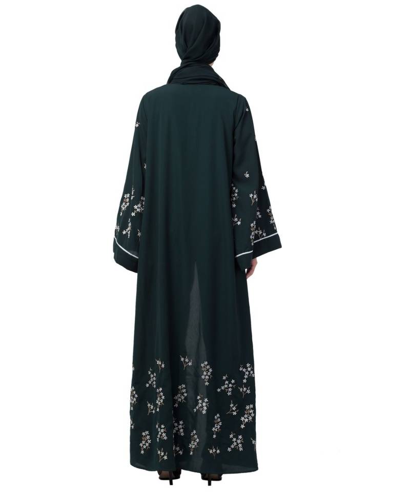 Nazneen Front Open Front Back sleeve with Hijab Embroidered Abaya cum Kaftan