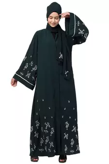Nazneen Front Open Front Back sleeve with Hijab Embroidered Abaya cum Kaftan