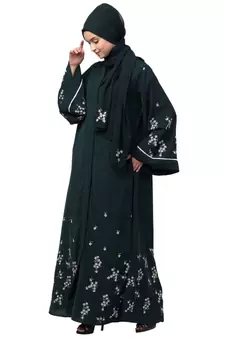 Nazneen Front Open Front Back sleeve with Hijab Embroidered Abaya cum Kaftan