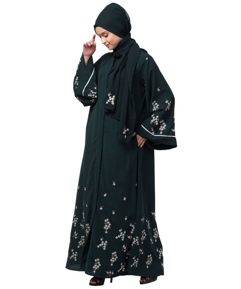 Nazneen Front Open Front Back sleeve with Hijab Embroidered Abaya cum Kaftan