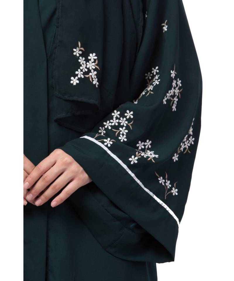 Nazneen Front Open Front Back sleeve with Hijab Embroidered Abaya cum Kaftan
