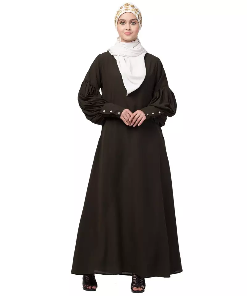 Nazneen long cuff full balloon sleeve with belt A line Abaya