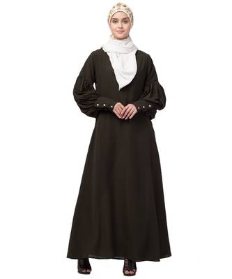 Nazneen long cuff full balloon sleeve with belt A line Abaya 2