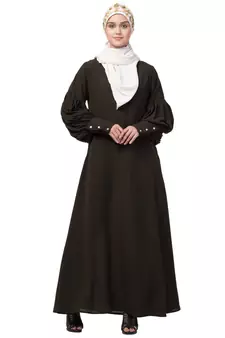 Nazneen long cuff full balloon sleeve with belt A line Abaya
