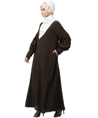 Nazneen long cuff full balloon sleeve with belt A line Abaya 3