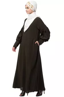 Nazneen long cuff full balloon sleeve with belt A line Abaya
