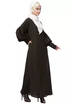 Nazneen long cuff full balloon sleeve with belt A line Abaya