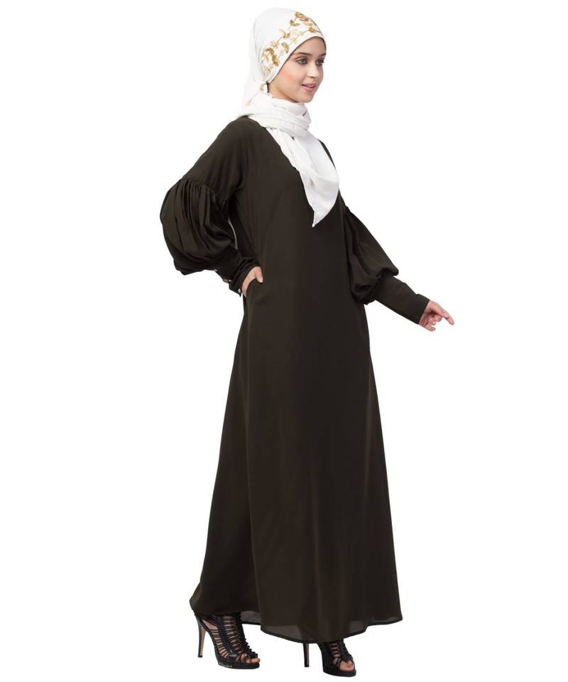 Nazneen long cuff full balloon sleeve with belt A line Abaya