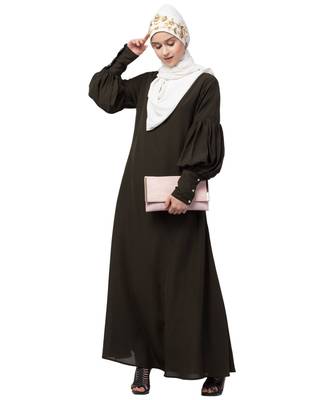 Nazneen long cuff full balloon sleeve with belt A line Abaya 6