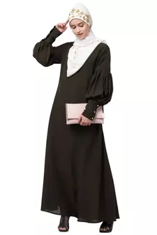 Nazneen long cuff full balloon sleeve with belt A line Abaya