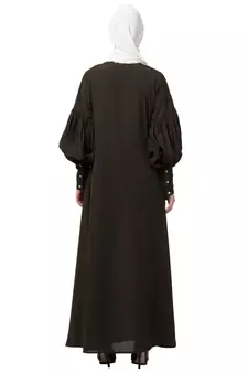 Nazneen long cuff full balloon sleeve with belt A line Abaya