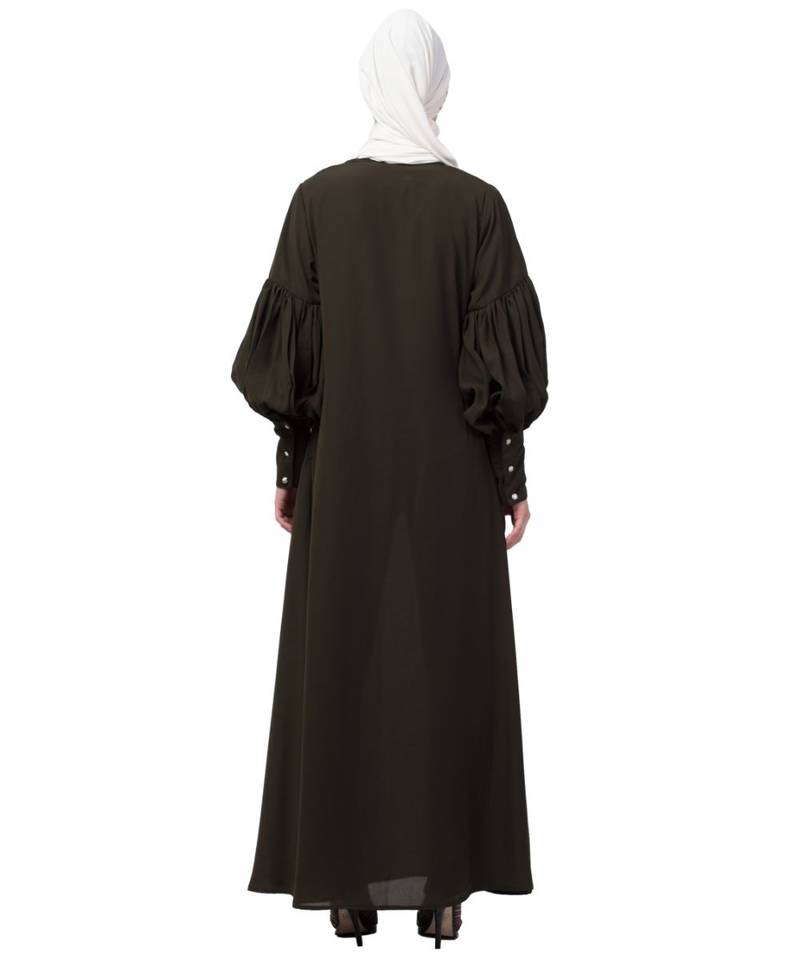 Nazneen long cuff full balloon sleeve with belt A line Abaya