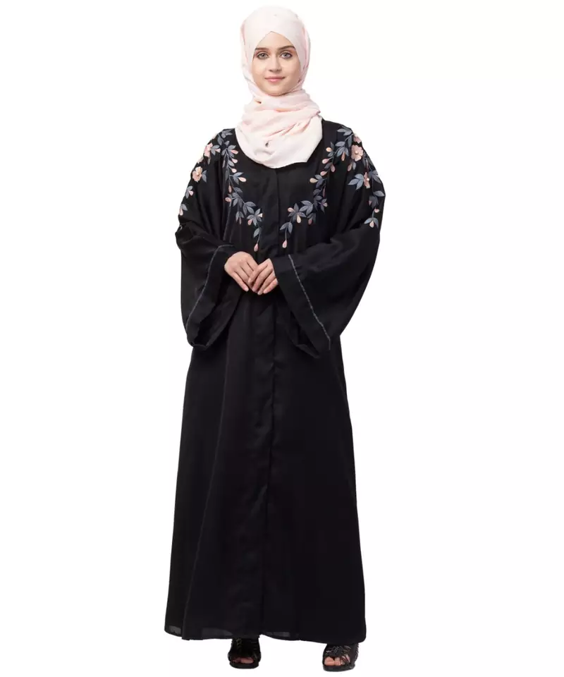 Nazneen Front to back resham embroidery  Front open Dubai Style Kaftan cum Abaya