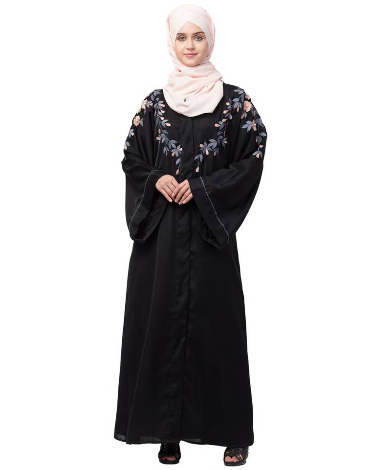 Nazneen Front to back resham embroidery  Front open Dubai Style Kaftan cum Abaya