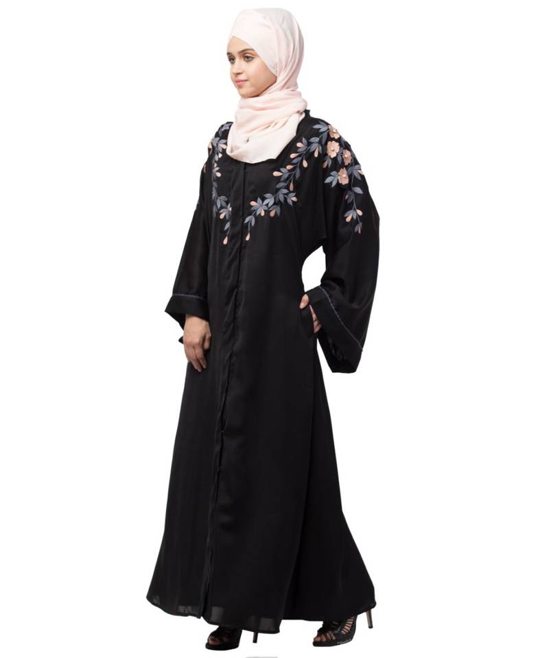 Nazneen Front to back resham embroidery  Front open Dubai Style Kaftan cum Abaya