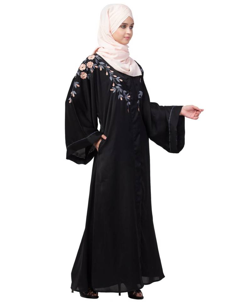 Nazneen Front to back resham embroidery  Front open Dubai Style Kaftan cum Abaya