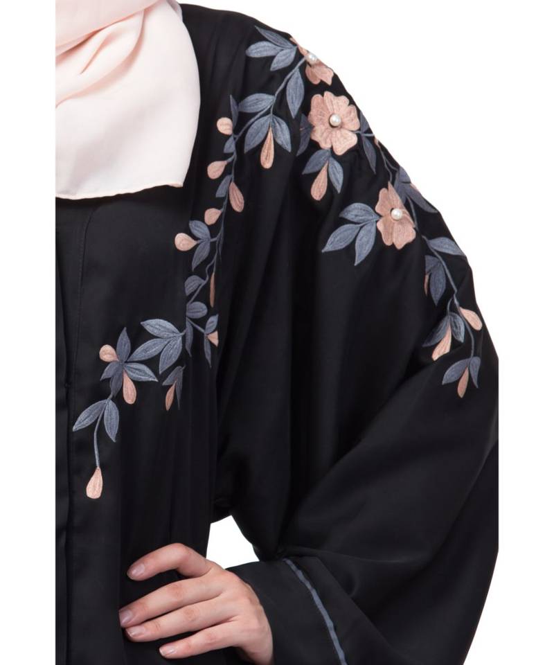 Nazneen Front to back resham embroidery  Front open Dubai Style Kaftan cum Abaya