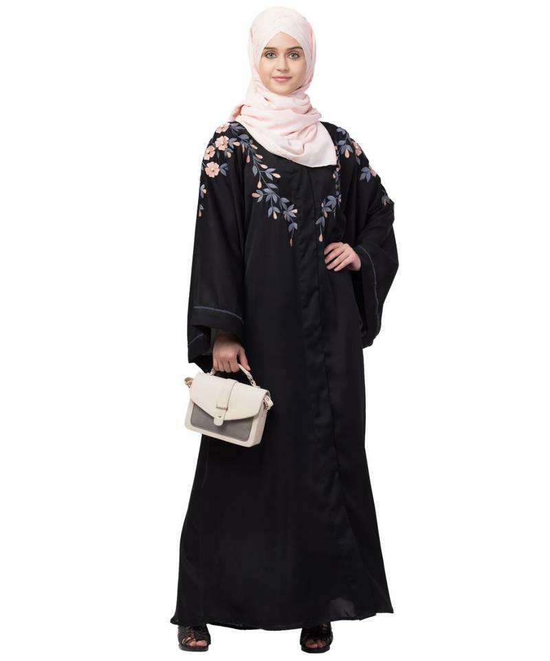 Nazneen Front to back resham embroidery  Front open Dubai Style Kaftan cum Abaya