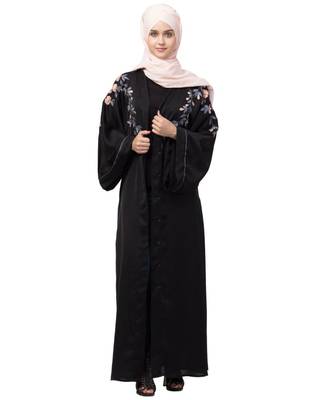 Nazneen Front to back resham embroidery  Front open Dubai Style Kaftan cum Abaya 7