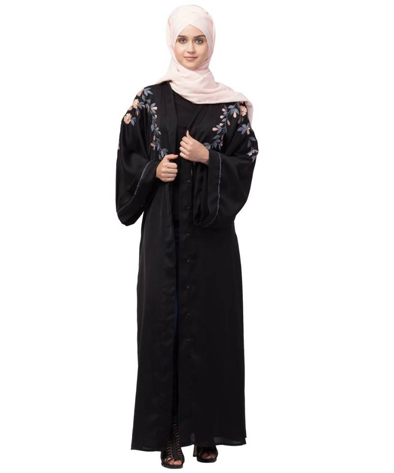 Nazneen Front to back resham embroidery  Front open Dubai Style Kaftan cum Abaya