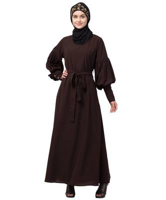 Nazneen long cuff full balloon sleeve with belt A line Abaya 1
