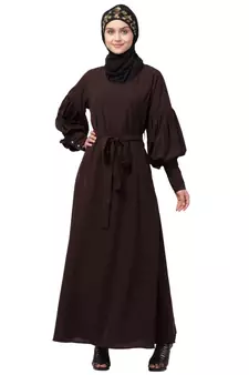 Nazneen long cuff full balloon sleeve with belt A line Abaya