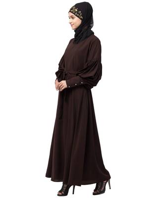 Nazneen long cuff full balloon sleeve with belt A line Abaya 3