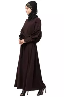 Nazneen long cuff full balloon sleeve with belt A line Abaya