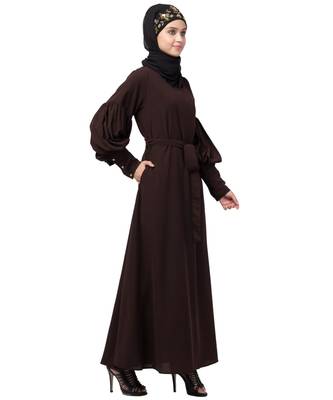 Nazneen long cuff full balloon sleeve with belt A line Abaya 4