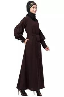 Nazneen long cuff full balloon sleeve with belt A line Abaya