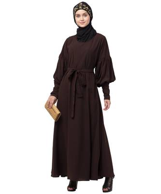 Nazneen long cuff full balloon sleeve with belt A line Abaya 6