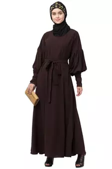 Nazneen long cuff full balloon sleeve with belt A line Abaya