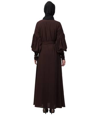 Nazneen long cuff full balloon sleeve with belt A line Abaya 7