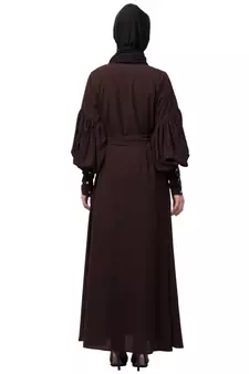 Nazneen long cuff full balloon sleeve with belt A line Abaya