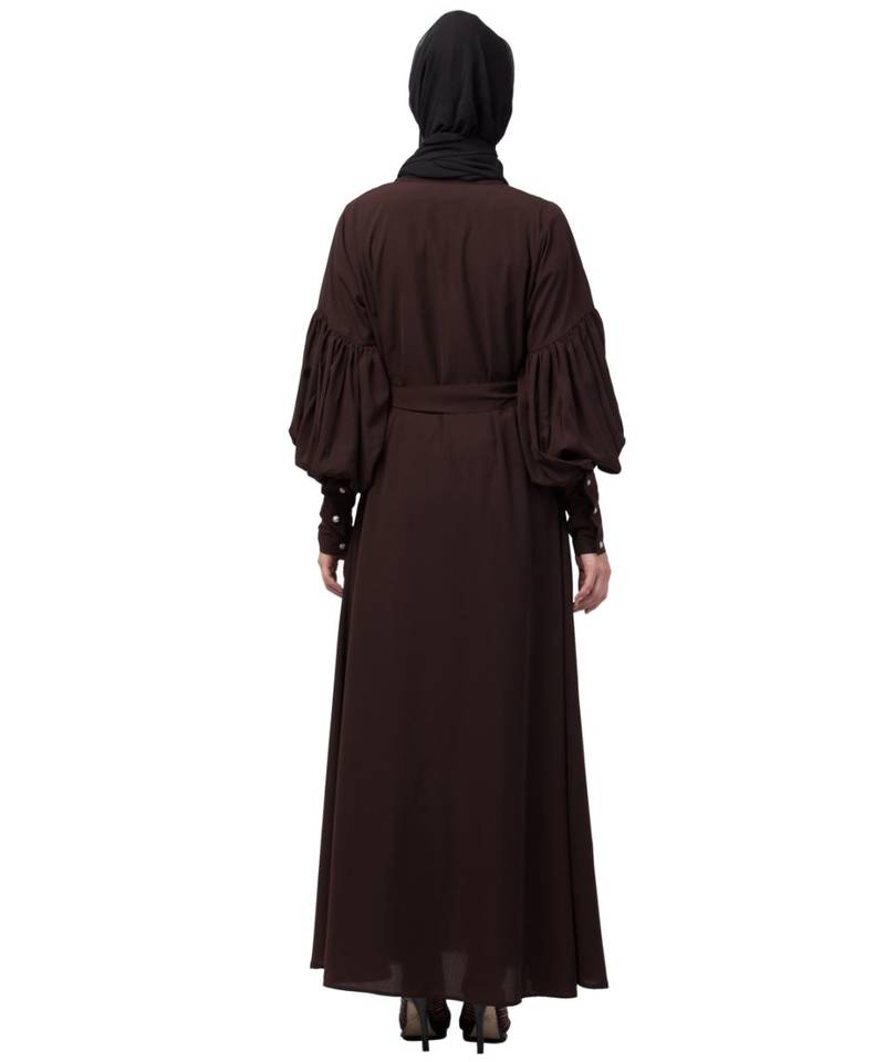 Nazneen long cuff full balloon sleeve with belt A line Abaya