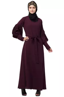 Nazneen long cuff full balloon sleeve with belt A line Abaya