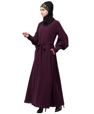Nazneen long cuff full balloon sleeve with belt A line Abaya 3